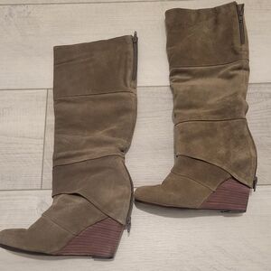 Jeffrey Tyler Brown Suede Knee-High Wedge Boots